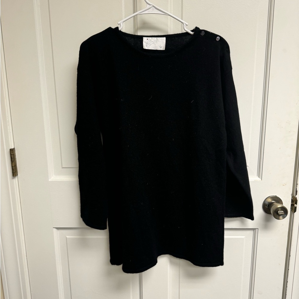 Belford Black Cashmere Boat Neck Shoulder Button Sweater Large